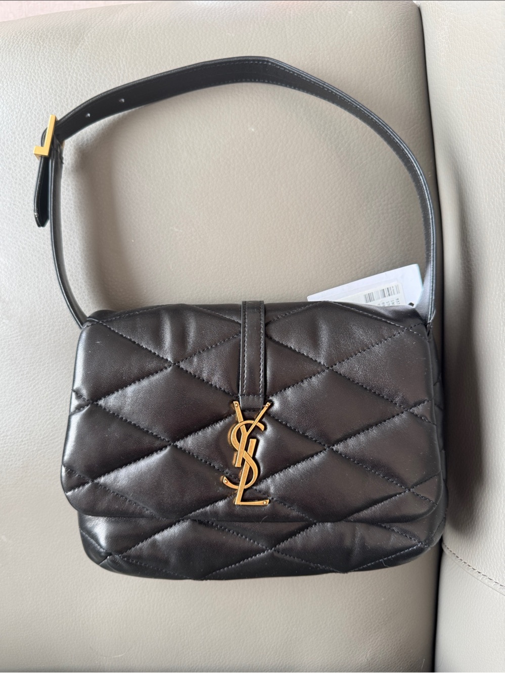 Yves Saint Laurent Black Quilted Shoulder Bag with Gold YSL Emblem
